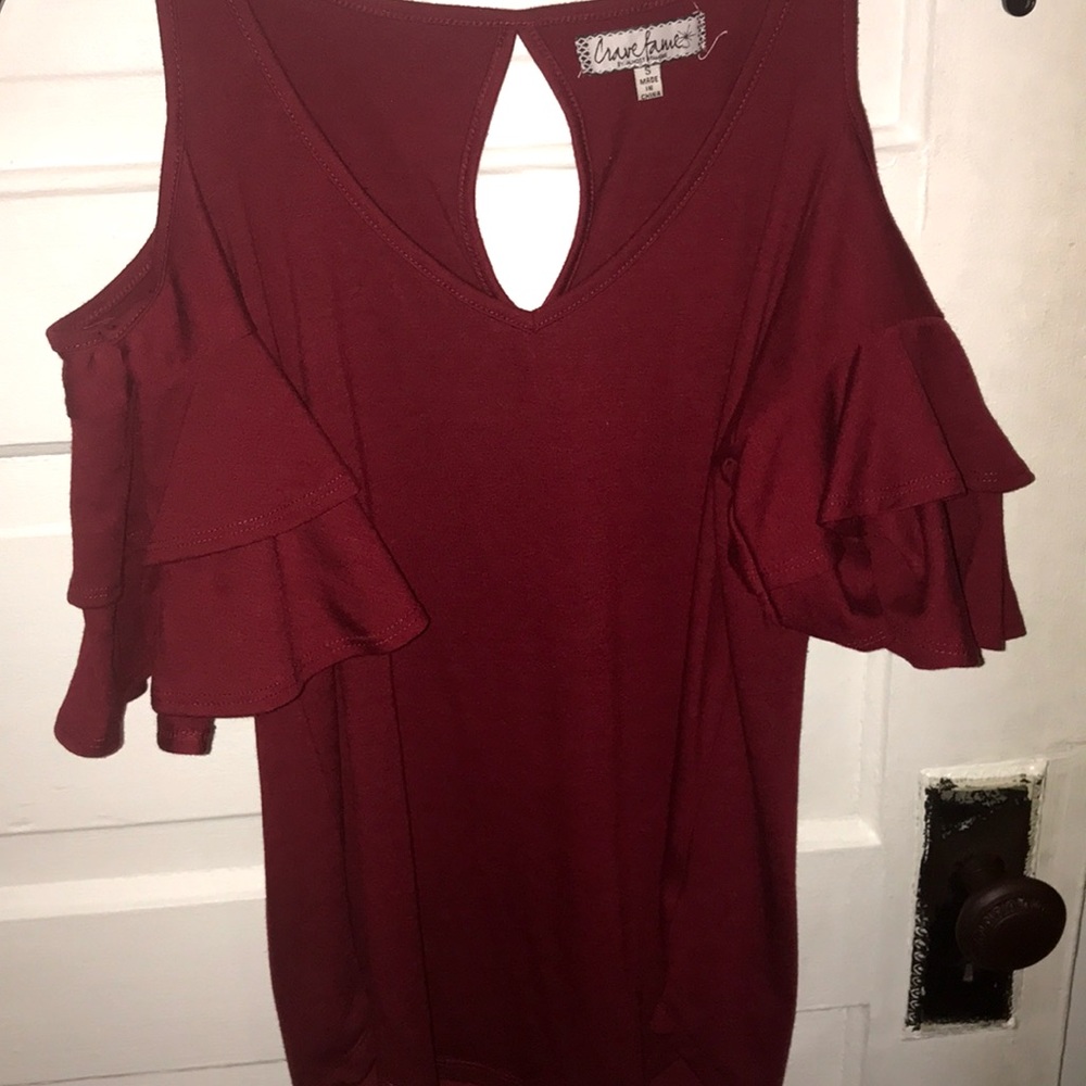A Burgundy Ruffle At The Arms Blouse